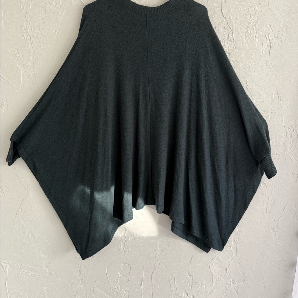 Dark sea green/blue V-Neck Poncho Sweater - Women's Cozy Layer - Picture 2 of 3